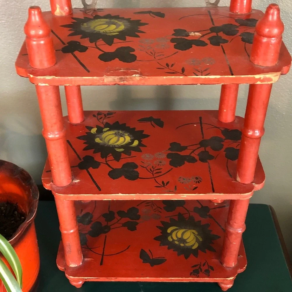 Vintage Japanese Hanging or Standing Wooden Shelf Etagere